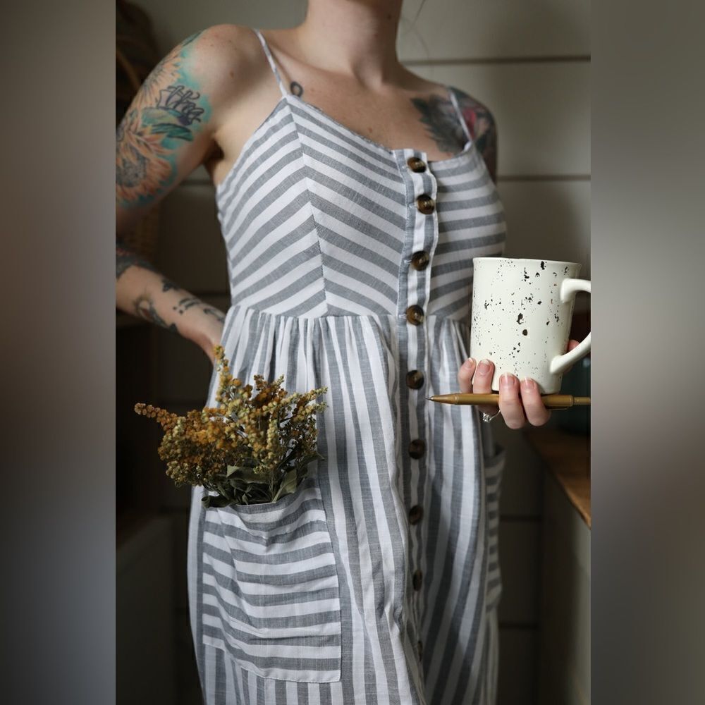 Style House Sage Green Striped Dress
